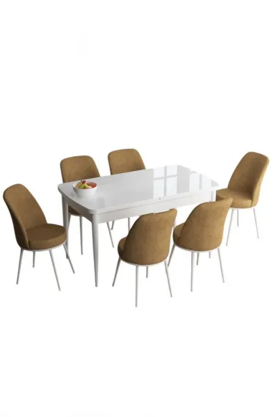 Extendable Dining Table & Chairs Set (7 Pieces) Han - White, Cappuccino