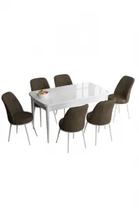 Extendable Dining Table & Chairs Set (7 Pieces) Han - White, Brown