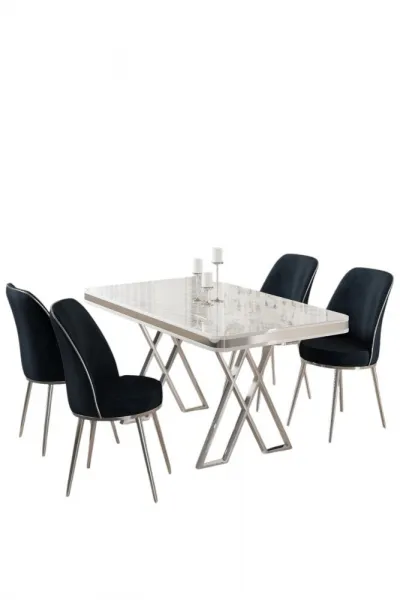 Dining Table & Chairs Set (5 Pieces) Vals - White, Chrome, Anthracite