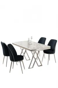 Dining Table & Chairs Set (5 Pieces) Vals - White, Chrome, Anthracite