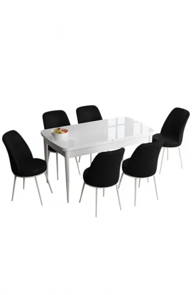 Extendable Dining Table & Chairs Set (7 Pieces) Han - White, Black