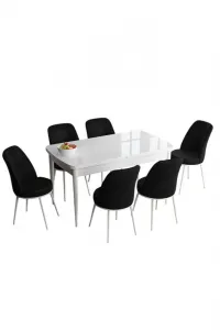 Extendable Dining Table & Chairs Set (7 Pieces) Han - White, Black
