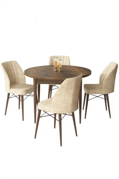 Dining Table & Chairs Set (5 Pieces) Rox - Baroque, Cream