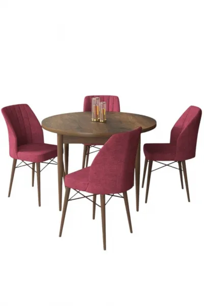 Dining Table & Chairs Set (5 Pieces) Rox - Baroque, Burgundy