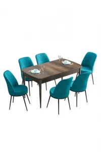 Extendable Dining Table & Chairs Set (7 Pieces) Han - Baroque, Turquoise