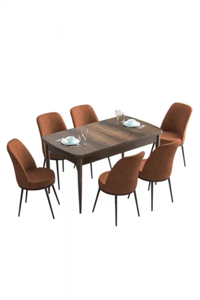 Extendable Dining Table & Chairs Set (7 Pieces) Han - Baroque, Tile Red