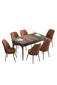 Extendable Dining Table & Chairs Set (7 Pieces) Han - Baroque, Tile Red