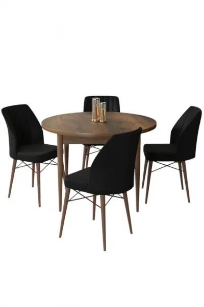 Dining Table & Chairs Set (5 Pieces) Rox - Baroque, Black