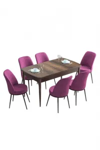 Extendable Dining Table & Chairs Set (7 Pieces) Han - Baroque, Purple