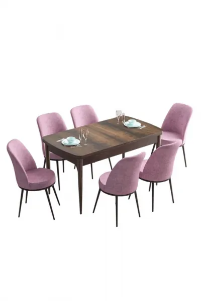 Extendable Dining Table & Chairs Set (7 Pieces) Han - Baroque, Pink