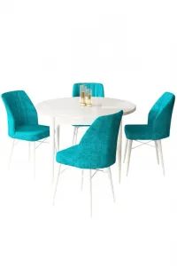 Dining Table & Chairs Set (5 Pieces) Rox - White, Turquoise