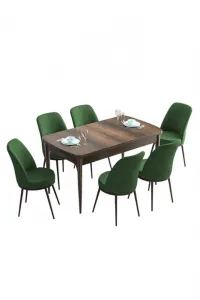 Extendable Dining Table & Chairs Set (7 Pieces) Han - Baroque, Khaki