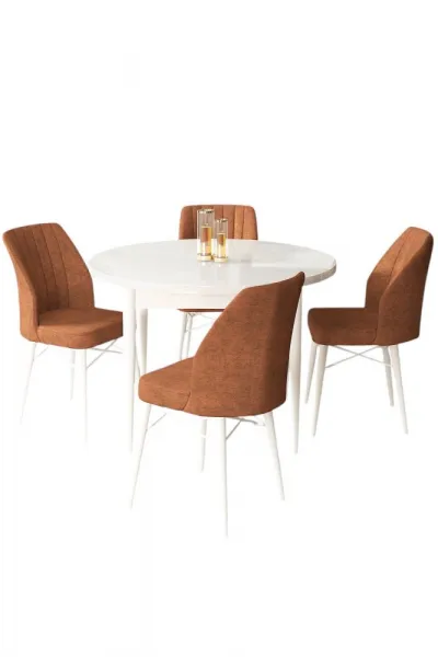 Dining Table & Chairs Set (5 Pieces) Rox - White, Tile Red