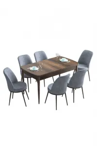 Extendable Dining Table & Chairs Set (7 Pieces) Han - Baroque, Grey