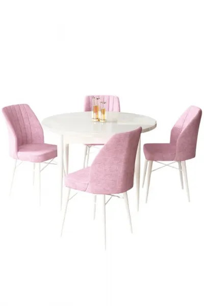 Dining Table & Chairs Set (5 Pieces) Rox - White, Pink