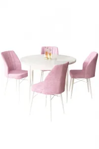 Dining Table & Chairs Set (5 Pieces) Rox - White, Pink
