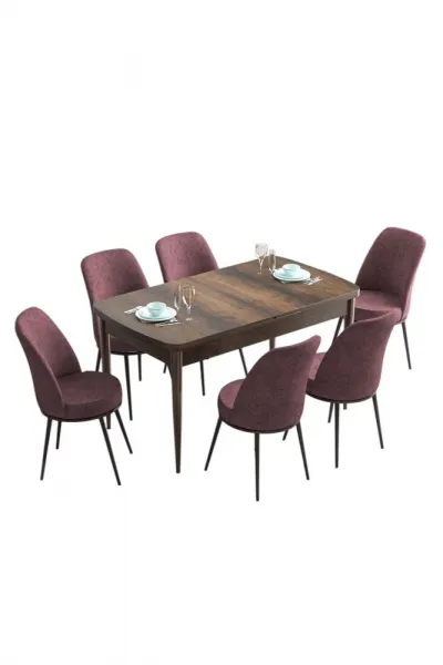 Extendable Dining Table & Chairs Set (7 Pieces) Han - Baroque, Dusty Rose
