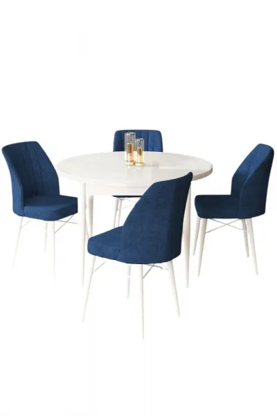 Dining Table & Chairs Set (5 Pieces) Rox - White, Navy Blue