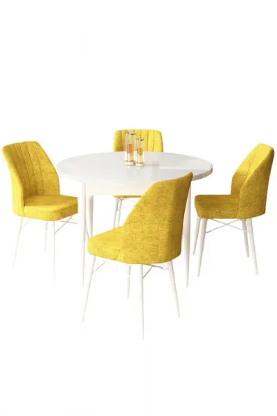 Dining Table & Chairs Set (5 Pieces) Rox - White, Mustard