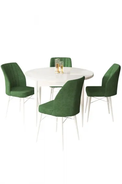 Dining Table & Chairs Set (5 Pieces) Rox - White, Khaki