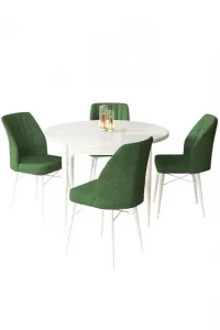 Dining Table & Chairs Set (5 Pieces) Rox - White, Khaki