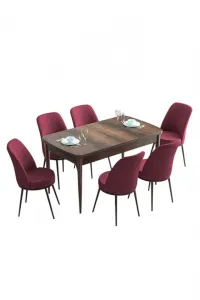 Extendable Dining Table & Chairs Set (7 Pieces) Han - Baroque, Burgundy