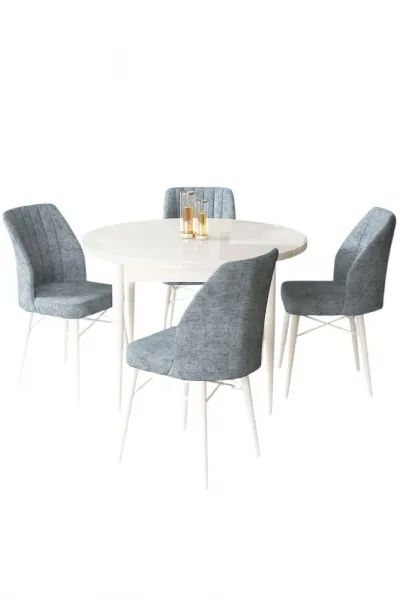 Dining Table & Chairs Set (5 Pieces) Rox - White, Grey