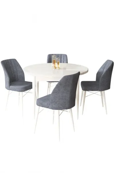 Dining Table & Chairs Set (5 Pieces) Rox - White, Fume