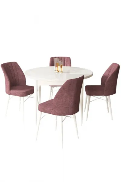 Dining Table & Chairs Set (5 Pieces) Rox - White, Dusty Rose