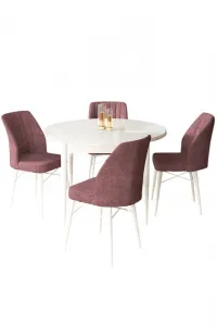 Dining Table & Chairs Set (5 Pieces) Rox - White, Dusty Rose
