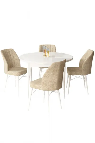 Dining Table & Chairs Set (5 Pieces) Rox - White, Cream