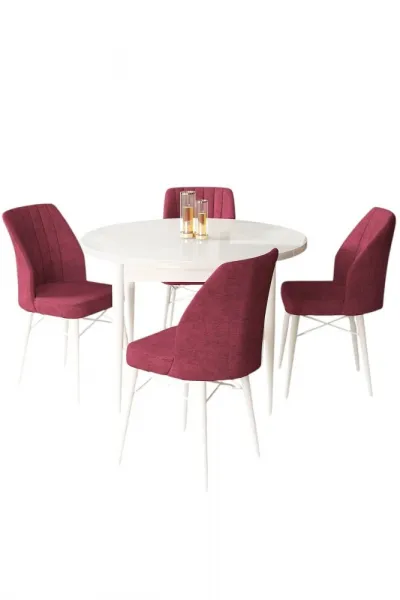 Dining Table & Chairs Set (5 Pieces) Rox - White, Burgundy