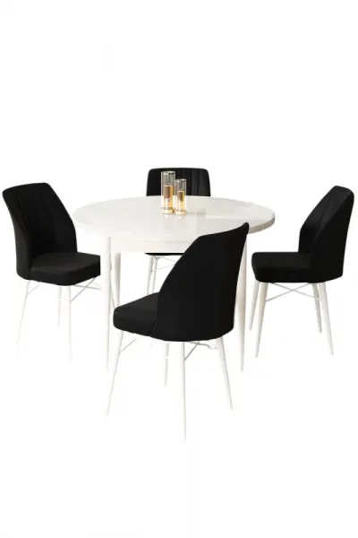 Dining Table & Chairs Set (5 Pieces) Rox - White, Black