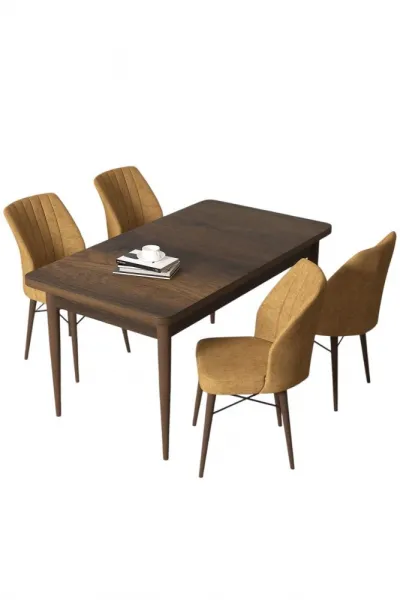 Dining Table & Chairs Set (5 Pieces) Arp - Baroque, Cappuccino