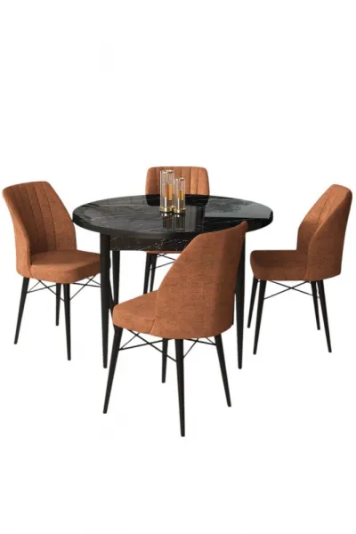Dining Table & Chairs Set (5 Pieces) Rox - Black Marble, Tile Red