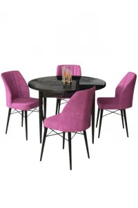 Dining Table & Chairs Set (5 Pieces) Rox - Black Marble, Purple