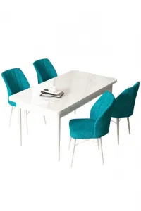 Dining Table & Chairs Set (5 Pieces) Arp - White, Turquoise