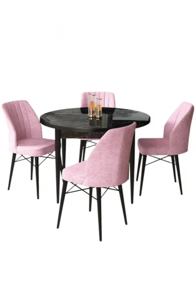Dining Table & Chairs Set (5 Pieces) Rox - Black Marble, Pink