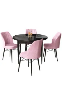 Dining Table & Chairs Set (5 Pieces) Rox - Black Marble, Pink