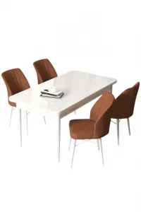 Dining Table & Chairs Set (5 Pieces) Arp - White, Tile Red
