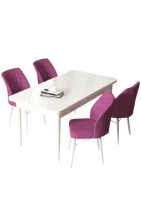 Dining Table & Chairs Set (5 Pieces) Arp - White, Purple