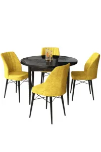 Dining Table & Chairs Set (5 Pieces) Rox - Black Marble, Mustard