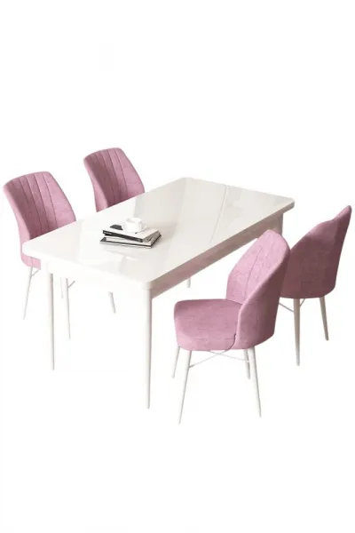 Dining Table & Chairs Set (5 Pieces) Arp - White, Pink