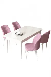Dining Table & Chairs Set (5 Pieces) Arp - White, Pink
