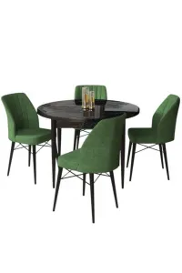 Dining Table & Chairs Set (5 Pieces) Rox - Black Marble, Khaki