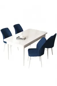 Dining Table & Chairs Set (5 Pieces) Arp - White, Navy Blue