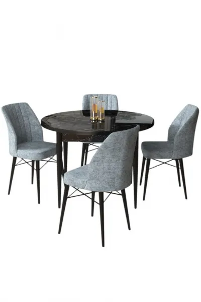 Dining Table & Chairs Set (5 Pieces) Rox - Black Marble, Grey