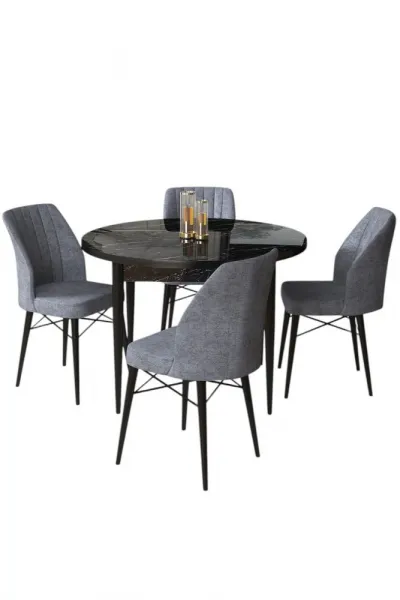 Dining Table & Chairs Set (5 Pieces) Rox - Black Marble, Fume