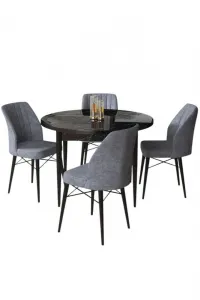 Dining Table & Chairs Set (5 Pieces) Rox - Black Marble, Fume