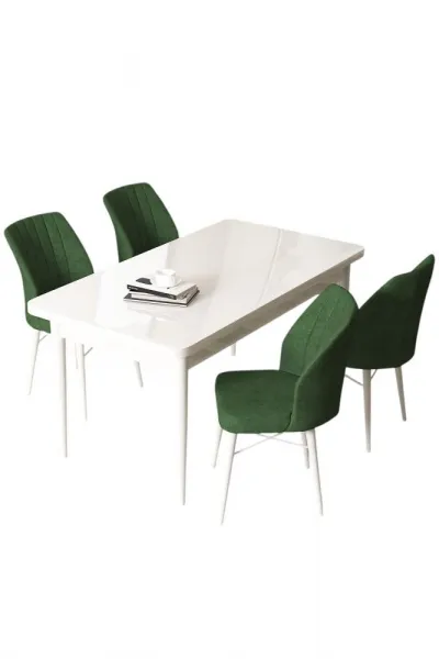 Dining Table & Chairs Set (5 Pieces) Arp - White, Khaki